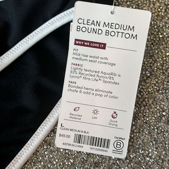Athleta Clean Bound Bottom women’s swim bikini Black White Large NEW 🏊 🏝️ - Picture 3 of 7